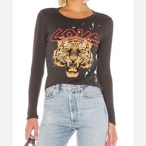 Chaser Love Cat Tee in Vintage Black